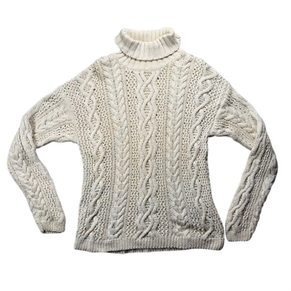 Cable Knit Yorkshire Knitting Company Chunky Sweater Womens L White Turtleneck